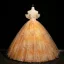 Flower Fairy Unusual Yellow Appliques Prom Dresses 2025 Ball Gown Off-The-Shoulder Short Sleeve Backless Floor-Length / Long Formal Dresses