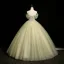Chic / Belle Vert Cendré Perlage Paillettes Robe De Bal 2025 Robe Boule De l'épaule Manches Courtes Dos Nu Longue Robe De Ceremonie