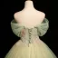 Chic / Belle Vert Cendré Perlage Paillettes Robe De Bal 2025 Robe Boule De l'épaule Manches Courtes Dos Nu Longue Robe De Ceremonie