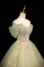Chic / Belle Vert Cendré Perlage Paillettes Robe De Bal 2025 Robe Boule De l'épaule Manches Courtes Dos Nu Longue Robe De Ceremonie