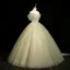Chic / Belle Vert Cendré Perlage Paillettes Robe De Bal 2025 Robe Boule De l'épaule Manches Courtes Dos Nu Longue Robe De Ceremonie