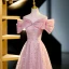 Scintillantes Rougissant Rose Perlage Paillettes Robe De Bal 2023 Princesse De l'épaule Manches Courtes Dos Nu Longue Promo Robe De Ceremonie
