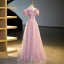 Scintillantes Rougissant Rose Perlage Paillettes Robe De Bal 2023 Princesse De l'épaule Manches Courtes Dos Nu Longue Promo Robe De Ceremonie