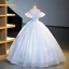 Fashion Sky Blue Sequins Prom Dresses 2023 Ball Gown Off-The-Shoulder Short Sleeve Backless Floor-Length / Long Prom Formal Dresses