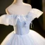 Fashion Sky Blue Sequins Prom Dresses 2023 Ball Gown Off-The-Shoulder Short Sleeve Backless Floor-Length / Long Prom Formal Dresses