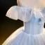 Fashion Sky Blue Sequins Prom Dresses 2023 Ball Gown Off-The-Shoulder Short Sleeve Backless Floor-Length / Long Prom Formal Dresses
