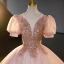 Charmant Rougissant Rose Perlage Paillettes En Dentelle Fleur Robe De Bal 2023 Robe Boule Encolure Dégagée Manches Courtes Dos Nu Longue Promo Robe De Ceremonie