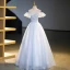 Fashion Sky Blue Sequins Prom Dresses 2023 Ball Gown Off-The-Shoulder Short Sleeve Backless Floor-Length / Long Prom Formal Dresses