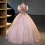 Charmant Rougissant Rose Perlage Paillettes En Dentelle Fleur Robe De Bal 2023 Robe Boule Encolure Dégagée Manches Courtes Dos Nu Longue Promo Robe De Ceremonie