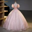 Charmant Rougissant Rose Perlage Paillettes En Dentelle Fleur Robe De Bal 2023 Robe Boule Encolure Dégagée Manches Courtes Dos Nu Longue Promo Robe De Ceremonie