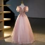 Charmant Rougissant Rose Perlage Paillettes En Dentelle Fleur Robe De Bal 2023 Robe Boule Encolure Dégagée Manches Courtes Dos Nu Longue Promo Robe De Ceremonie