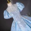 Elegant Sky Blue Beading Pearl Sequins Prom Dresses 2024 Ball Gown Scoop Neck Puffy Short Sleeve Backless Floor-Length / Long Prom Formal Dresses