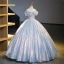 Sparkly Sky Blue Sequins Prom Dresses 2023 Ball Gown Scoop Neck Short Sleeve Backless Floor-Length / Long Prom Formal Dresses