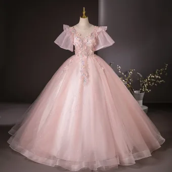 Herlig Rødmende Rosa Beading Paljetter Appliques Ballkjoler 2024 Ballkjole Scoop Halsen Korte Ermer Ryggløse Lange Ball Formelle Kjoler
