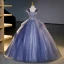 Charming Ocean Blue Beading Sequins Prom Dresses 2023 Ball Gown Off-The-Shoulder Sleeveless Backless Floor-Length / Long Prom Formal Dresses