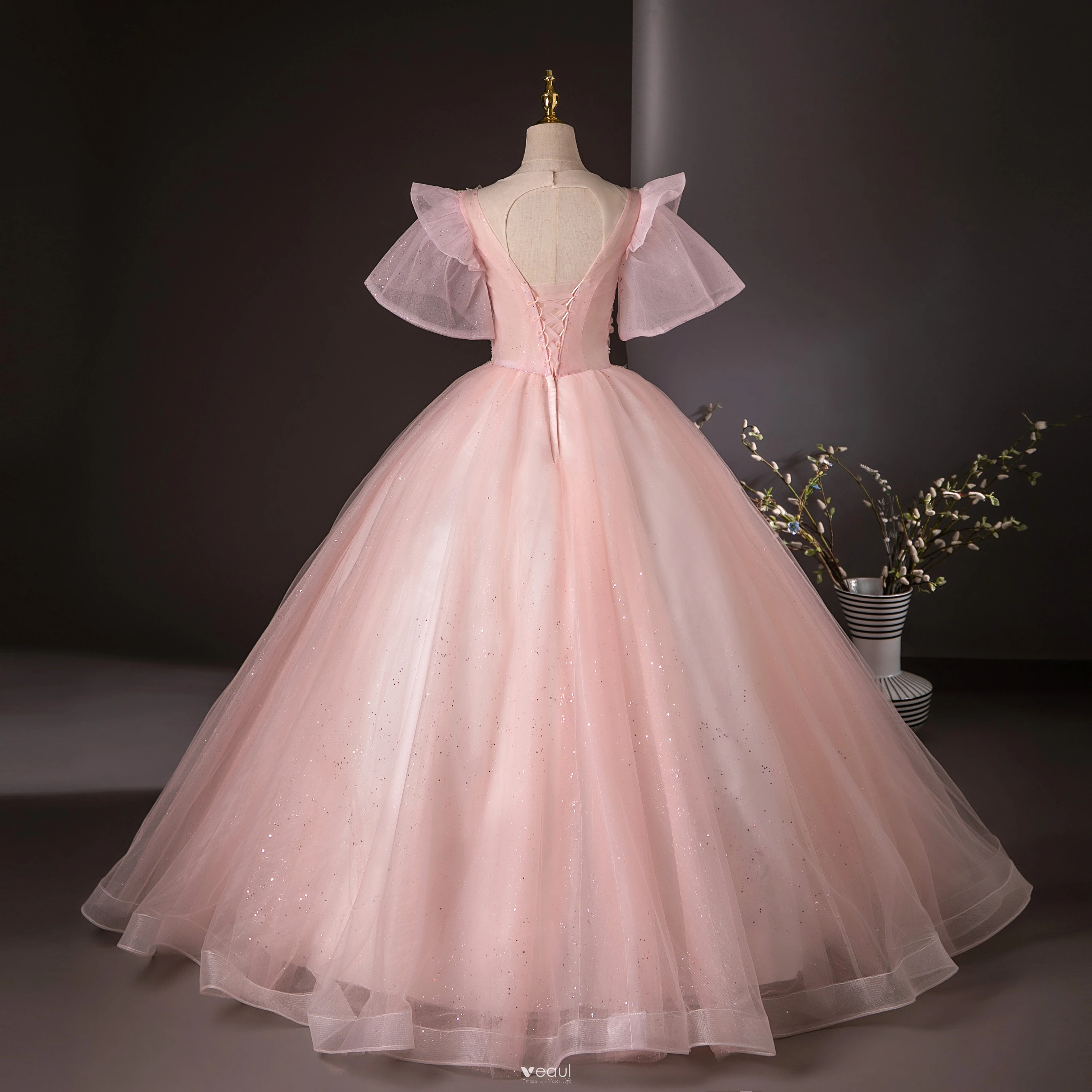 Pink Long Sleeve Scoop Beading Prom Formal Dress Pink Long Sleeve Scoop Beading Prom Formal Dress