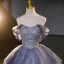 Charming Ocean Blue Beading Sequins Prom Dresses 2023 Ball Gown Off-The-Shoulder Sleeveless Backless Floor-Length / Long Prom Formal Dresses