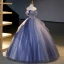 Charming Ocean Blue Beading Sequins Prom Dresses 2023 Ball Gown Off-The-Shoulder Sleeveless Backless Floor-Length / Long Prom Formal Dresses