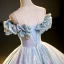 Sparkly Sky Blue Sequins Prom Dresses 2023 Ball Gown Scoop Neck Short Sleeve Backless Floor-Length / Long Prom Formal Dresses