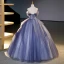 Charming Ocean Blue Beading Sequins Prom Dresses 2023 Ball Gown Off-The-Shoulder Sleeveless Backless Floor-Length / Long Prom Formal Dresses