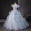 Flower Fairy Sky Blue Beading Sequins Lace Flower Appliques Prom Dresses 2024 Ball Gown Scoop Neck Puffy Short Sleeve Backless Floor-Length / Long Prom