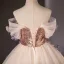 Elegant Champagne Appliques Sequins Prom Dresses 2024 Ball Gown Off-The-Shoulder Short Sleeve Backless Floor-Length / Long Prom Formal Dresses