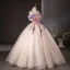 Elegant Champagne Appliques Sequins Prom Dresses 2024 Ball Gown Off-The-Shoulder Short Sleeve Backless Floor-Length / Long Prom Formal Dresses