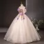 Elegant Champagne Appliques Sequins Prom Dresses 2024 Ball Gown Off-The-Shoulder Short Sleeve Backless Floor-Length / Long Prom Formal Dresses