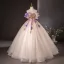 Elegant Champagne Appliques Sequins Prom Dresses 2024 Ball Gown Off-The-Shoulder Short Sleeve Backless Floor-Length / Long Prom Formal Dresses