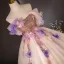 Elegant Champagne Appliques Sequins Prom Dresses 2024 Ball Gown Off-The-Shoulder Short Sleeve Backless Floor-Length / Long Prom Formal Dresses