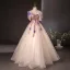 Elegant Champagne Appliques Sequins Prom Dresses 2024 Ball Gown Off-The-Shoulder Short Sleeve Backless Floor-Length / Long Prom Formal Dresses