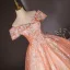Charming Orange Appliques Beading Pearl Sequins Prom Dresses 2024 Ball Gown Off-The-Shoulder Short Sleeve Backless Floor-Length / Long Prom Formal Dresses