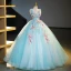 Flower Fairy Mint Green Beading Lace Flower Prom Dresses 2023 Ball Gown Scoop Neck Sleeveless Backless Floor-Length / Long Prom Formal Dresses