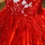 Elegant Red Beading Sequins Lace Flower Prom Dresses 2023 Ball Gown Satin Scoop Neck Short Sleeve Floor-Length / Long Prom Formal Dresses