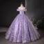 Flower Fairy Lavender Beading Sequins Pearl Appliques Prom Dresses 2024 Ball Gown Off-The-Shoulder Sleeveless Backless Floor-Length / Long Prom Formal Dresses