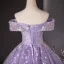 Flower Fairy Lavender Beading Sequins Pearl Appliques Prom Dresses 2024 Ball Gown Off-The-Shoulder Sleeveless Backless Floor-Length / Long Prom Formal Dresses
