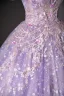 Flower Fairy Lavender Beading Sequins Pearl Appliques Prom Dresses 2024 Ball Gown Off-The-Shoulder Sleeveless Backless Floor-Length / Long Prom Formal Dresses