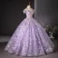 Flower Fairy Lavender Beading Sequins Pearl Appliques Prom Dresses 2024 Ball Gown Off-The-Shoulder Sleeveless Backless Floor-Length / Long Prom Formal Dresses