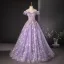 Flower Fairy Lavender Beading Sequins Pearl Appliques Prom Dresses 2024 Ball Gown Off-The-Shoulder Sleeveless Backless Floor-Length / Long Prom Formal Dresses