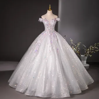 Hada De Las Flores Blanco Apliques Rebordear Perla Lentejuelas Ball Gown Vestidos De Gala 2024 Fuera Del Hombro Sin Mangas Sin Espalda Largos Gala Vestidos Formales