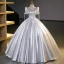 Fashion Silver Beading Sequins Glitter Prom Dresses 2023 Ball Gown Satin Square Neckline Short Sleeve Backless Floor-Length / Long Prom Formal Dresses