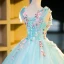 Flower Fairy Mint Green Beading Lace Flower Prom Dresses 2023 Ball Gown Scoop Neck Sleeveless Backless Floor-Length / Long Prom Formal Dresses