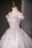 Flower Fairy White Appliques Beading Pearl Sequins Ball Gown Prom Dresses 2024 Off-The-Shoulder Sleeveless Backless Floor-Length / Long Prom Formal Dresses