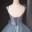 Chic / Beautiful Sky Blue Pearl Rhinestone Appliques Prom Dresses 2024 Ball Gown Spaghetti Straps Sleeveless Backless Floor-Length / Long Prom Formal Dresses