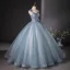 Chic / Beautiful Sky Blue Pearl Rhinestone Appliques Prom Dresses 2024 Ball Gown Spaghetti Straps Sleeveless Backless Floor-Length / Long Prom Formal Dresses