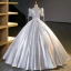 Fashion Silver Beading Sequins Glitter Prom Dresses 2023 Ball Gown Satin Square Neckline Short Sleeve Backless Floor-Length / Long Prom Formal Dresses