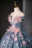 Flower Fairy Ocean Blue Sequins Appliques Prom Dresses 2024 Ball Gown Off-The-Shoulder Sleeveless Backless Floor-Length / Long Prom Formal Dresses