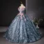 Flower Fairy Ocean Blue Sequins Appliques Prom Dresses 2024 Ball Gown Off-The-Shoulder Sleeveless Backless Floor-Length / Long Prom Formal Dresses