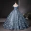 Flower Fairy Ocean Blue Sequins Appliques Prom Dresses 2024 Ball Gown Off-The-Shoulder Sleeveless Backless Floor-Length / Long Prom Formal Dresses