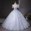 Elegant Sky Blue Sequins Lace Flower Beading Prom Dresses 2024 Ball Gown Scoop Neck Short Sleeve Backless Floor-Length / Long Prom Formal Dresses